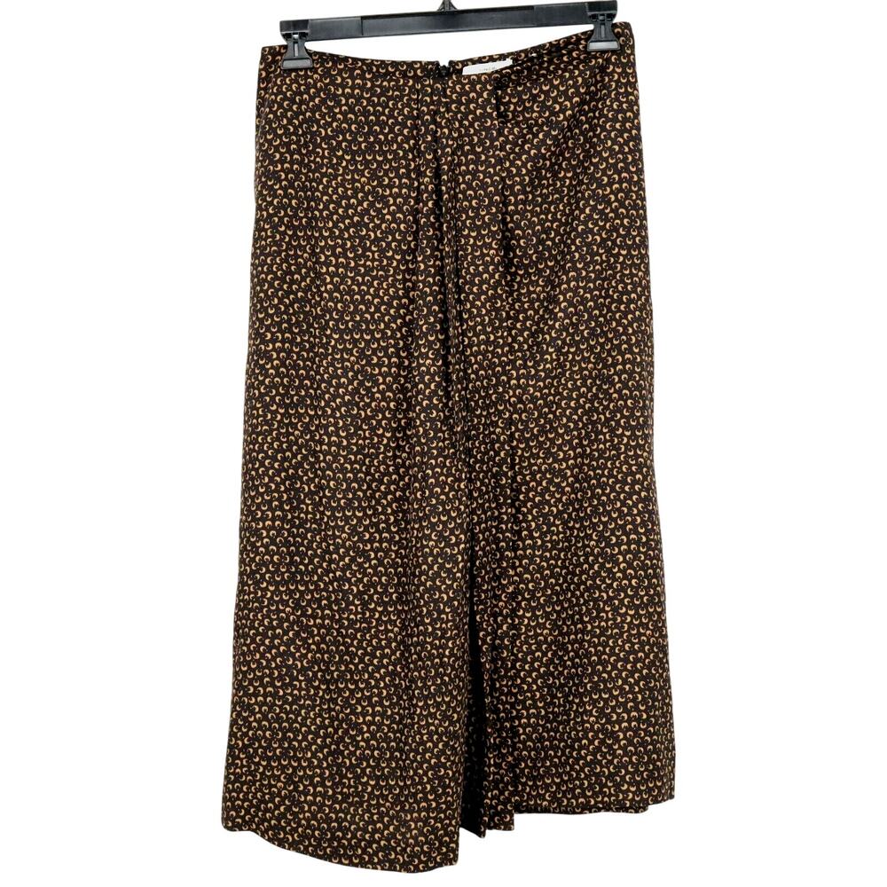 Vince Skirt Womens 8 Silk Blend Black Gold Print Long Pleated Front Back Zip New